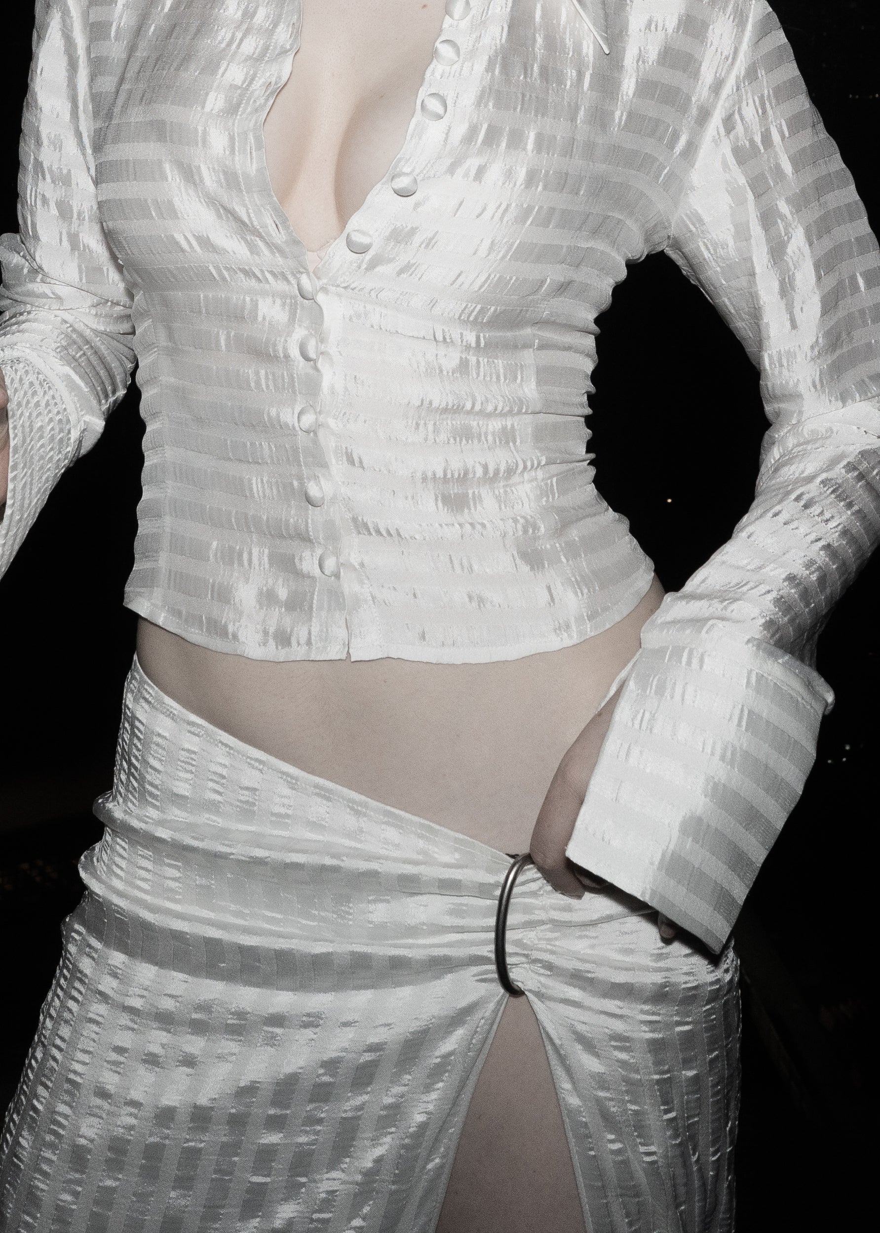 Lace Down Button Up Silk