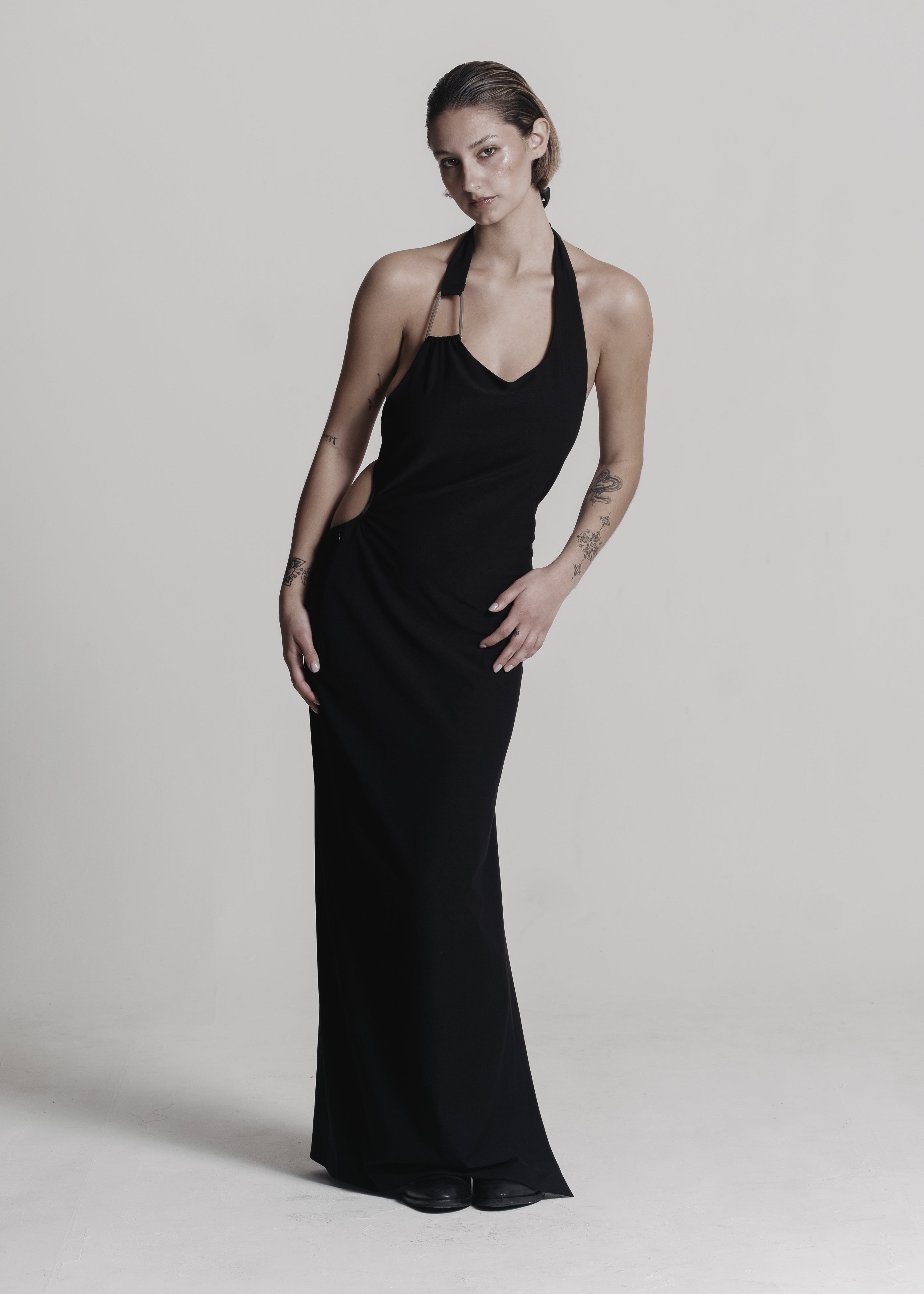 low back loose dress Open Back Linen Dress DINA
